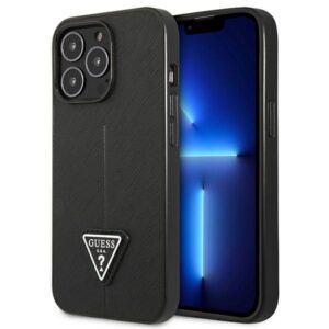 Guess GUHCP14LPSATLK Apple iPhone 14 Pro 6,1" juodos spalvos kietas dėklas SaffianoTriangle Logo