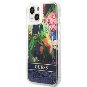 Guess GUHCP14SLFLSB Apple iPhone 14 / 15 / 13 6.1" blue kietas dėklas Flower Liquid Glitter - Image 2