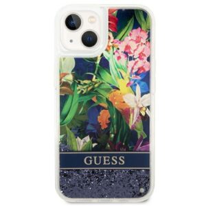 Guess GUHCP14SLFLSB Apple iPhone 14 / 15 / 13 6.1" blue kietas dėklas Flower Liquid Glitter - Image 3