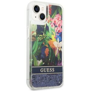 Guess GUHCP14SLFLSB Apple iPhone 14 / 15 / 13 6.1" blue kietas dėklas Flower Liquid Glitter - Image 4