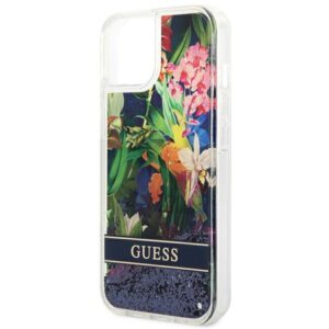 Guess GUHCP14SLFLSB Apple iPhone 14 / 15 / 13 6.1" blue kietas dėklas Flower Liquid Glitter - Image 6