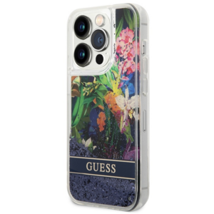 Guess GUHCP14XLFLSB Apple iPhone 14 Pro Max 6,7" blue kietas dėklas Flower Liquid Glitter - Image 2