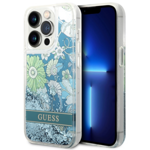 Guess GUHCP14XLFLSN Apple iPhone 14 Pro Max 6,7" green kietas dėklas Flower Liquid Glitter