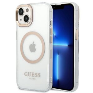 Guess GUHMP14SHTRMD Apple iPhone 14 / 15 / 13 6.1" gold kietas dėklas Metal Outline Magsafe