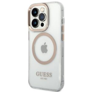 Guess GUHMP14XHTRMD Apple iPhone 14 Pro Max 6,7" gold kietas dėklas Metal Outline Magsafe - Image 2
