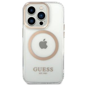 Guess GUHMP14XHTRMD Apple iPhone 14 Pro Max 6,7" gold kietas dėklas Metal Outline Magsafe - Image 3