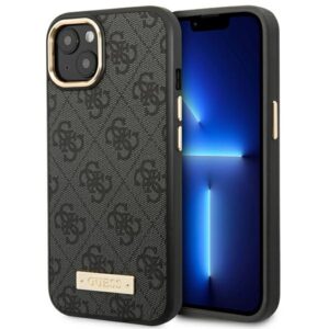 Guess GUHMP14MU4GPRK Apple iPhone 14 Plus / 15 Plus 6.7" juodos spalvos kietas dėklas 4G Logo Plate MagSafe - Image 1