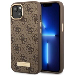 Guess GUHMP14MU4GPRW Apple iPhone 14 Plus / 15 Plus 6.7" rudos spalvos kietas dėklas 4G Logo Plate MagSafe