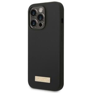 Guess GUHMP14XSBPLK Apple iPhone 14 Pro Max 6,7" juodos spalvos kietas dėklas Silicone Logo Plate MagSafe - Image 2