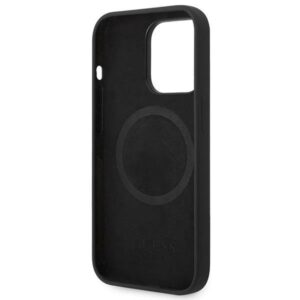 Guess GUHMP14XSBPLK Apple iPhone 14 Pro Max 6,7" juodos spalvos kietas dėklas Silicone Logo Plate MagSafe - Image 7