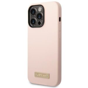 Guess GUHMP14XSBPLP Apple iPhone 14 Pro Max 6,7" rožinės spalvos kietas dėklas Silicone Logo Plate MagSafe - Image 2