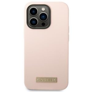 Guess GUHMP14XSBPLP Apple iPhone 14 Pro Max 6,7" rožinės spalvos kietas dėklas Silicone Logo Plate MagSafe - Image 3