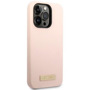 Guess GUHMP14XSBPLP Apple iPhone 14 Pro Max 6,7" rožinės spalvos kietas dėklas Silicone Logo Plate MagSafe - Image 4