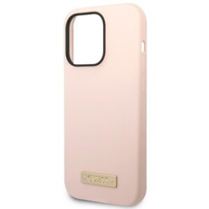 Guess GUHMP14XSBPLP Apple iPhone 14 Pro Max 6,7" rožinės spalvos kietas dėklas Silicone Logo Plate MagSafe - Image 6
