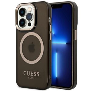 Guess GUHMP14LHTCMK Apple iPhone 14 Pro 6,1" juodos spalvos kietas dėklas Gold Outline Translucent MagSafe