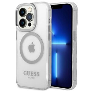 Guess GUHMP14XHTRMS Apple iPhone 14 Pro Max 6,7" silver kietas dėklas Metal Outline Magsafe
