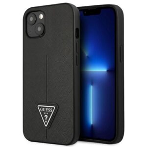 Guess GUHCP13SPSATLK Apple iPhone 13 mini 5,4" juodos spalvos kietas dėklas SaffianoTriangle Logo - Image 1