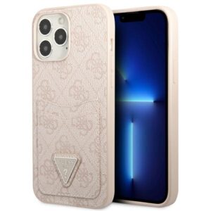 Guess GUHCP13LP4TPP Apple iPhone 13 Pro / 13 6,1" rožinės spalvos kietas dėklas 4G Triangle Logo Cardslot