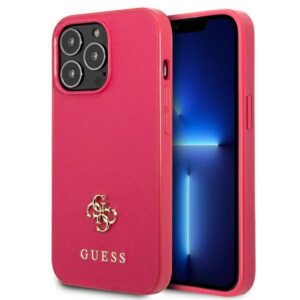 Guess GUHCP13LPS4MF Apple iPhone 13 Pro / 13 6,1" rožinės spalvos kietas dėklas Saffiano 4G Small Metal Logo