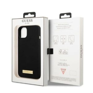 Guess GUHMP13MSPLK Apple iPhone 13 / 14 / 15 6.1"juodos spalvos kietas dėklas Silicone Logo Plate MagSafe - Image 8