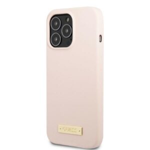 Guess GUHMP13XSPLP Apple iPhone 13 Pro Max 6,7" rožinės spalvos kietas dėklas Silicone Logo Plate MagSafe - Image 2