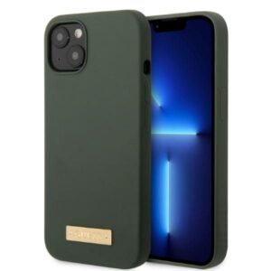 Guess GUHMP13MSBPLA Apple iPhone 13 / 14 / 15 6.1" khaki kietas dėklas Silicone Logo Plate MagSafe