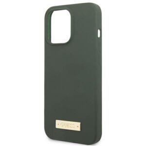 Guess GUHMP13LSPLA Apple iPhone 13 Pro / 13 6,1" khaki kietas dėklas Silicone Logo Plate MagSafe - Image 6