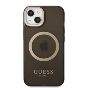 Guess GUHMP13MHTCMK Apple iPhone 13 / 14 / 15 6.1" juodos spalvos kietas dėklas Gold Outline Translucent MagSafe - Image 3