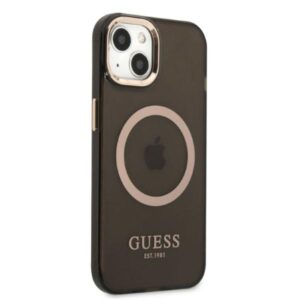 Guess GUHMP13MHTCMK Apple iPhone 13 / 14 / 15 6.1" juodos spalvos kietas dėklas Gold Outline Translucent MagSafe - Image 4
