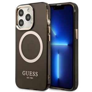 Guess GUHMP13XHTCMK Apple iPhone 13 Pro Max 6,7" juodos spalvos kietas dėklas Gold Outline Translucent MagSafe - Image 1