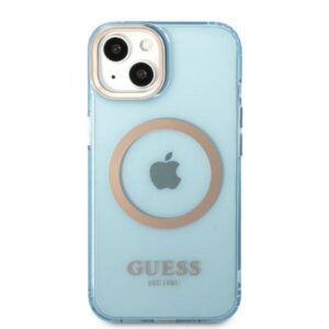 Guess GUHMP13MHTCMB Apple iPhone 13 / 14 / 15 6.1" blue kietas dėklas Gold Outline Translucent MagSaf - Image 3