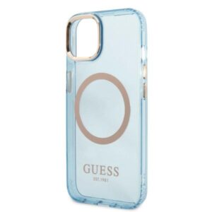 Guess GUHMP13MHTCMB Apple iPhone 13 / 14 / 15 6.1" blue kietas dėklas Gold Outline Translucent MagSaf - Image 6