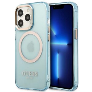 Guess GUHMP13LHTCMB Apple iPhone 13 Pro / 13 6,1" blue kietas dėklas Gold Outline Translucent MagSafe