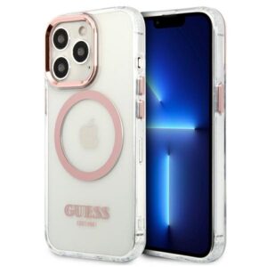 Guess GUHMP13LHTRMP Apple iPhone 13 Pro / 13 6,1" rožinės spalvos kietas dėklas Metal Outline Magsafe
