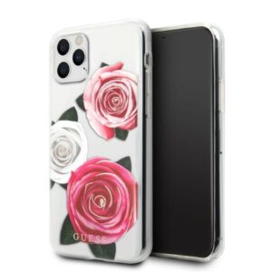 Guess GUHCN58ROSTRT Apple iPhone 11 Pro skaidrus kietas dėklas Flower Desire rožinės spalvos & baltos spalvos Rose