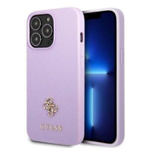 Guess GUHCP13LPS4MU Apple iPhone 13 Pro / 13 6,1" violetinės spalvos kietas dėklas Saffiano 4G Small Metal Logo