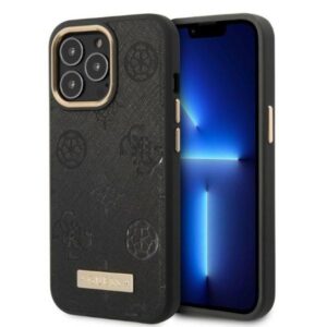 Guess GUHMP13LSAPSTK Apple iPhone 13 Pro / 13 6,1" juodos spalvos kietas dėklas Peony Logo Plate MagSafe - Image 1