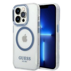 Guess GUHMP14LHTRMB Apple iPhone 14 Pro 6,1" blue kietas dėklas Metal Outline Magsafe