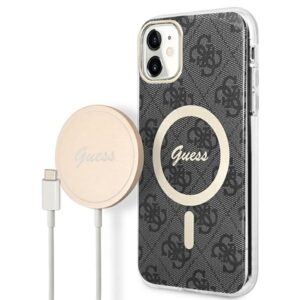 Guess Rinkinys GUBPN61H4EACSK Dėklas + Įkroviklis Apple iPhone 11 6.1" juodos spalvos Hard Dėklas 4G Print MagSafe - Image 1
