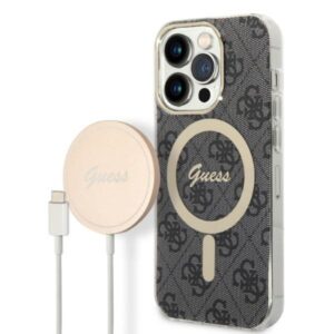 Guess Rinkinys GUBPP14LH4EACSK Dėklas+ Įkroviklis Apple iPhone 14 Pro 6,1" juodos spalvos kietas dėklas 4G Print MagSafe - Image 1