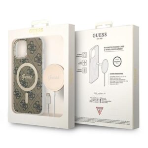 Guess Rinkinys GUBPP12MH4EACSW Dėklas+ Įkroviklis Apple iPhone 12/12 Pro rudos spalvos kietas dėklas 4G Print MagSafe - Image 10