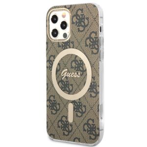 Guess Rinkinys GUBPP12MH4EACSW Dėklas+ Įkroviklis Apple iPhone 12/12 Pro rudos spalvos kietas dėklas 4G Print MagSafe - Image 2