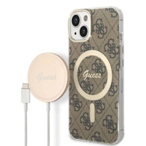 Guess Rinkinys GUBPP14MH4EACSW Dėklas+ Įkroviklis Apple iPhone 14 Plus / 15 Plus 6.7" rudos spalvos kietas dėklas 4G P - Image 1
