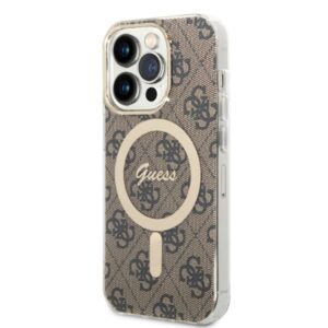 Guess Rinkinys GUBPP14LH4EACSW Dėklas+ Įkroviklis Apple iPhone 14 Pro 6,1" rudos spalvos kietas dėklas 4G Print MagSaf - Image 2