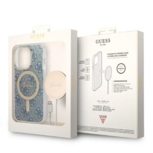 Guess Rinkinys GUBPP14LH4EACSB Dėklas+ Įkroviklis Apple iPhone 14 Pro 6,1" blue kietas dėklas 4G Print MagSa - Image 9