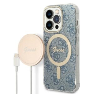Guess Rinkinys GUBPP14XH4EACSB Dėklas+ Įkroviklis Apple iPhone 14 Pro Max 6,7" blue kietas dėklas 4G Print M - Image 1