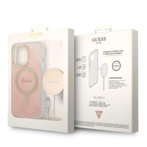 Guess Rinkinys GUBPP13LH4EACSP Dėklas+ Įkroviklis Apple iPhone 13 Pro rožinės spalvos kietas dėklas 4G Print MagSafe - Image 10
