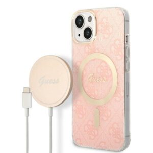 Guess Rinkinys GUBPP14MH4EACSP Dėklas+ Įkroviklis Apple iPhone 14 Plus / 15 Plus 6.7" rožinės spalvos kietas dėklas 4G Pri - Image 1