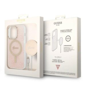 Guess Rinkinys GUBPP14LH4EACSP Dėklas+ Įkroviklis Apple iPhone 14 Pro 6,1" rožinės spalvos kietas dėklas 4G Print MagSafe - Image 10