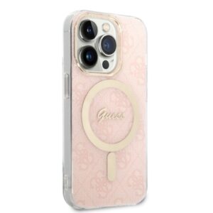 Guess Rinkinys GUBPP14LH4EACSP Dėklas+ Įkroviklis Apple iPhone 14 Pro 6,1" rožinės spalvos kietas dėklas 4G Print MagSafe - Image 4